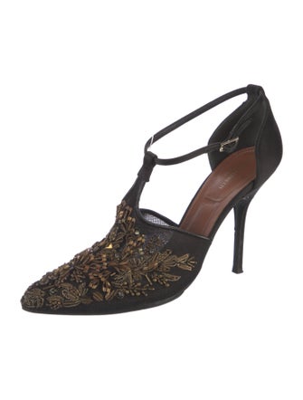 Alberta Ferretti Satin Patterned T-Strap Pumps