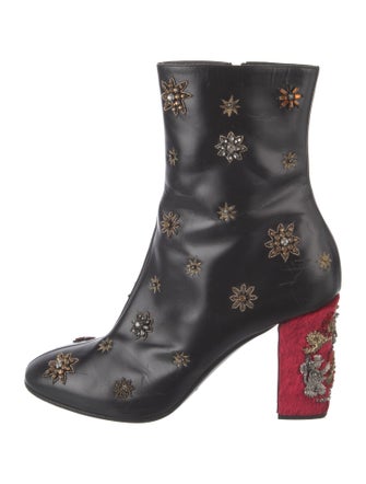 Alberta Ferretti Leather Floral Print Combat Boots