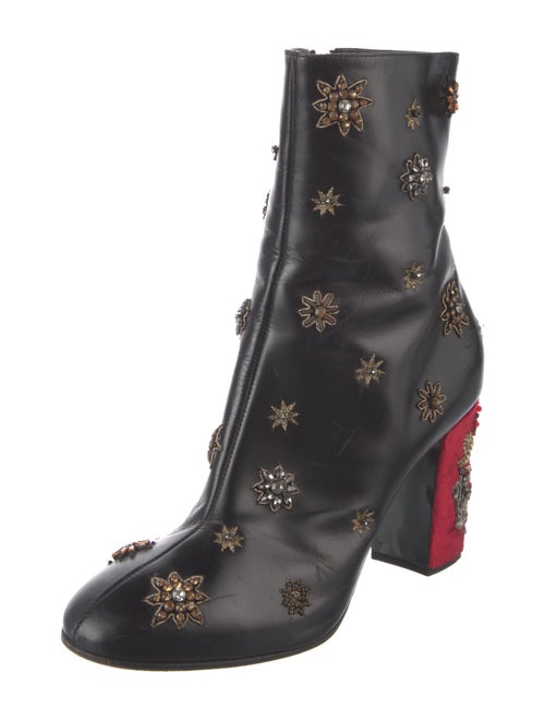 Alberta Ferretti Leather Floral Print Combat Boots