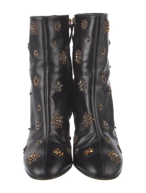 Alberta Ferretti Leather Floral Print Combat Boots