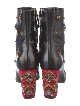 Alberta Ferretti Leather Floral Print Combat Boots