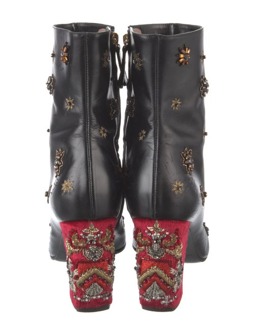 Alberta Ferretti Leather Floral Print Combat Boots
