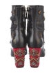 Alberta Ferretti Leather Floral Print Combat Boots