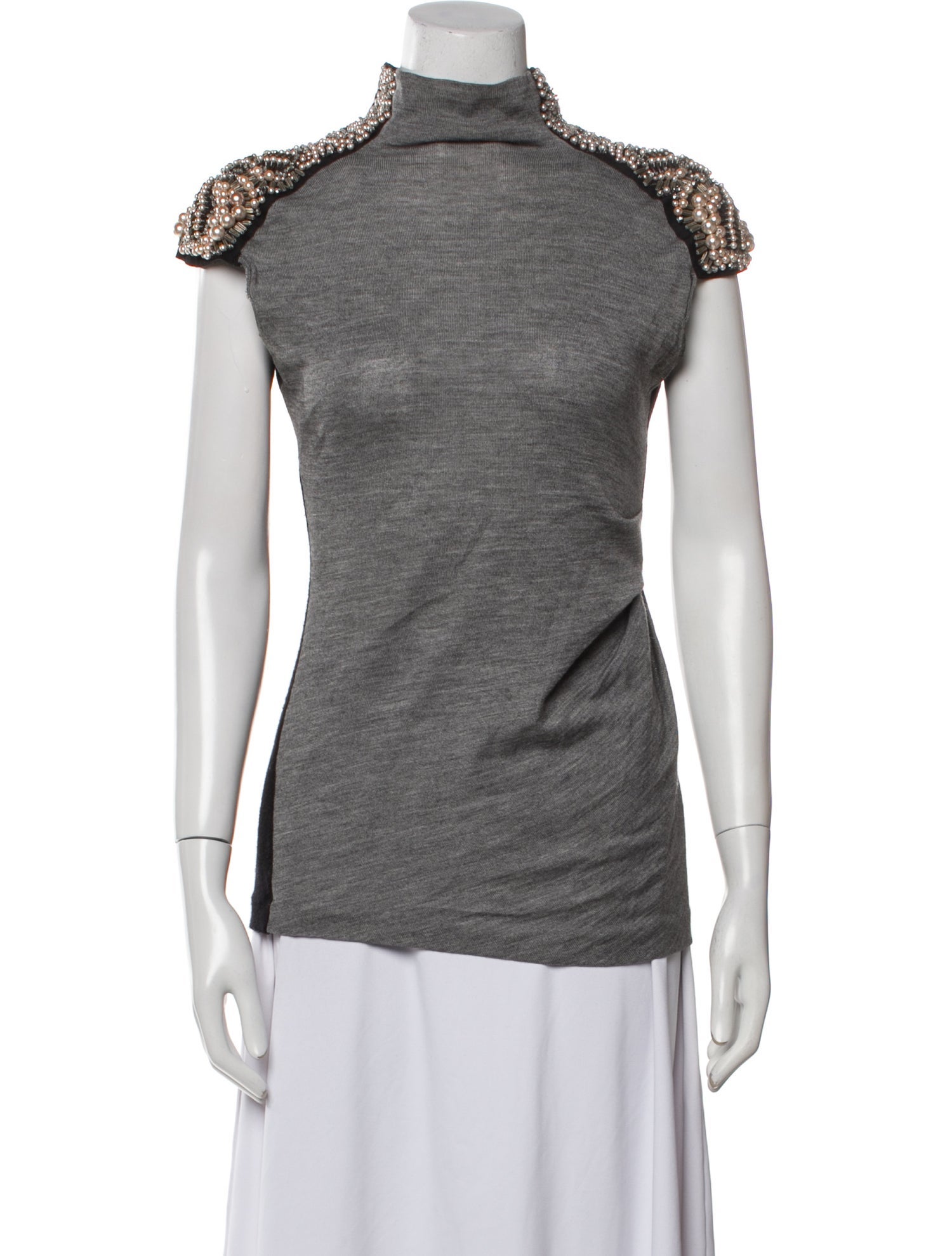 Alberta Ferretti Virgin Wool Mock Neck Top
