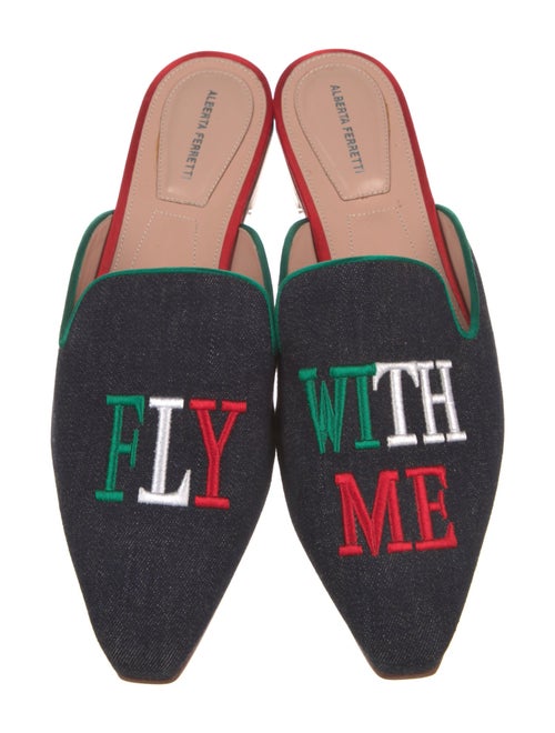 Alberta Ferretti Denim Graphic Print Mules