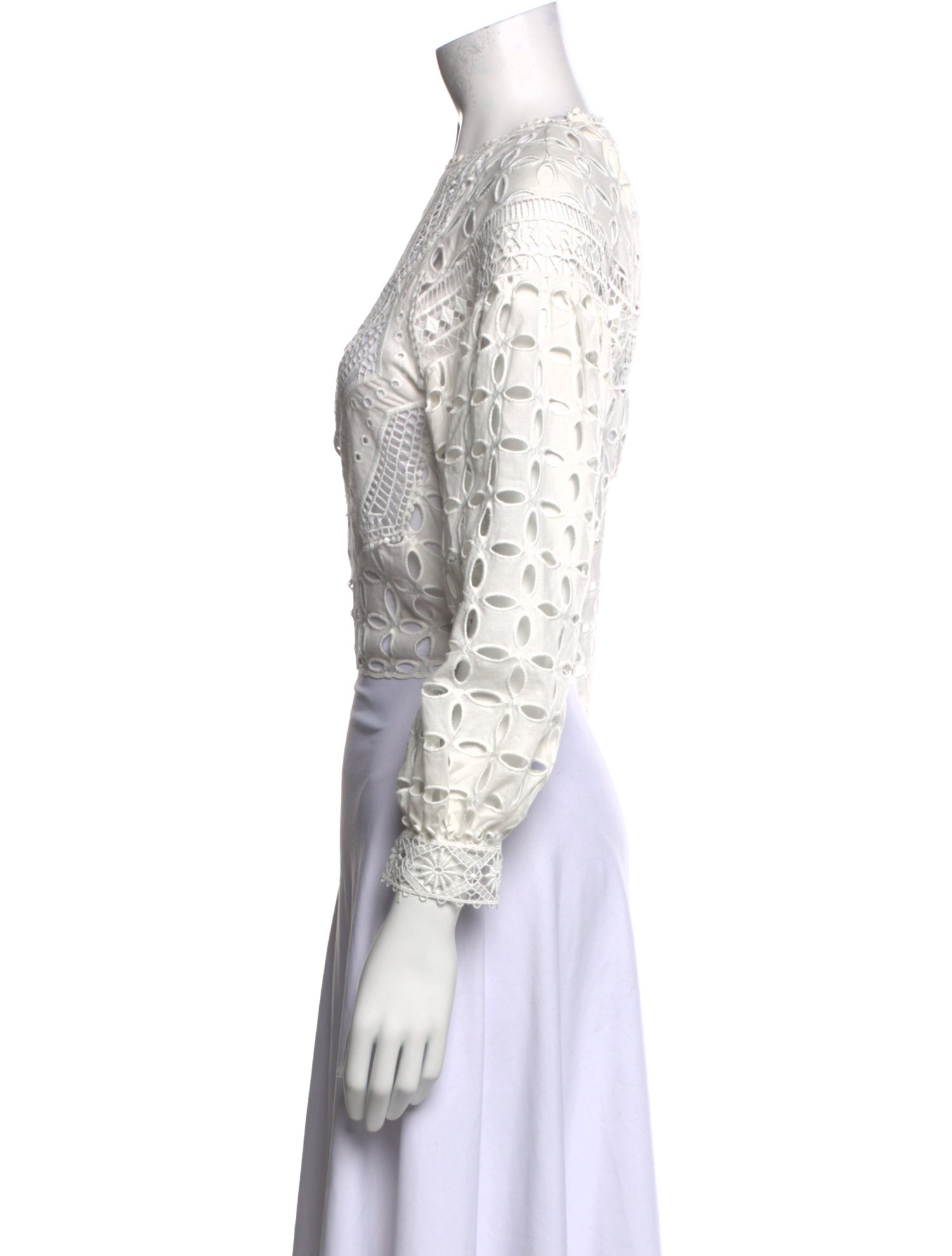 Alberta Ferretti Lace Pattern Crew Neck Crop Top