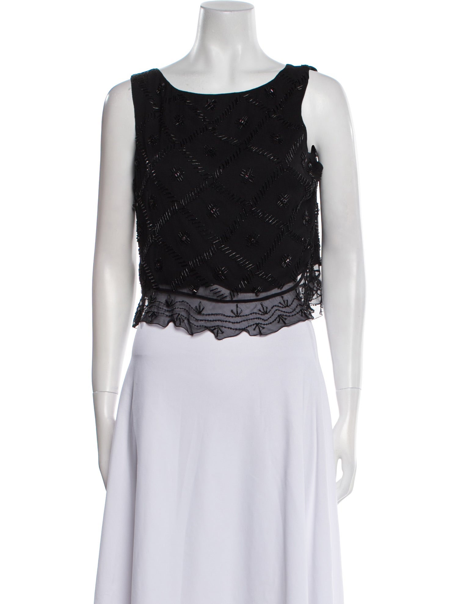 Alberta Ferretti Silk Scoop Neck Crop Top