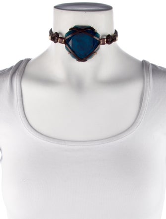 Alberta Ferretti Resin & Leather Choker Necklace