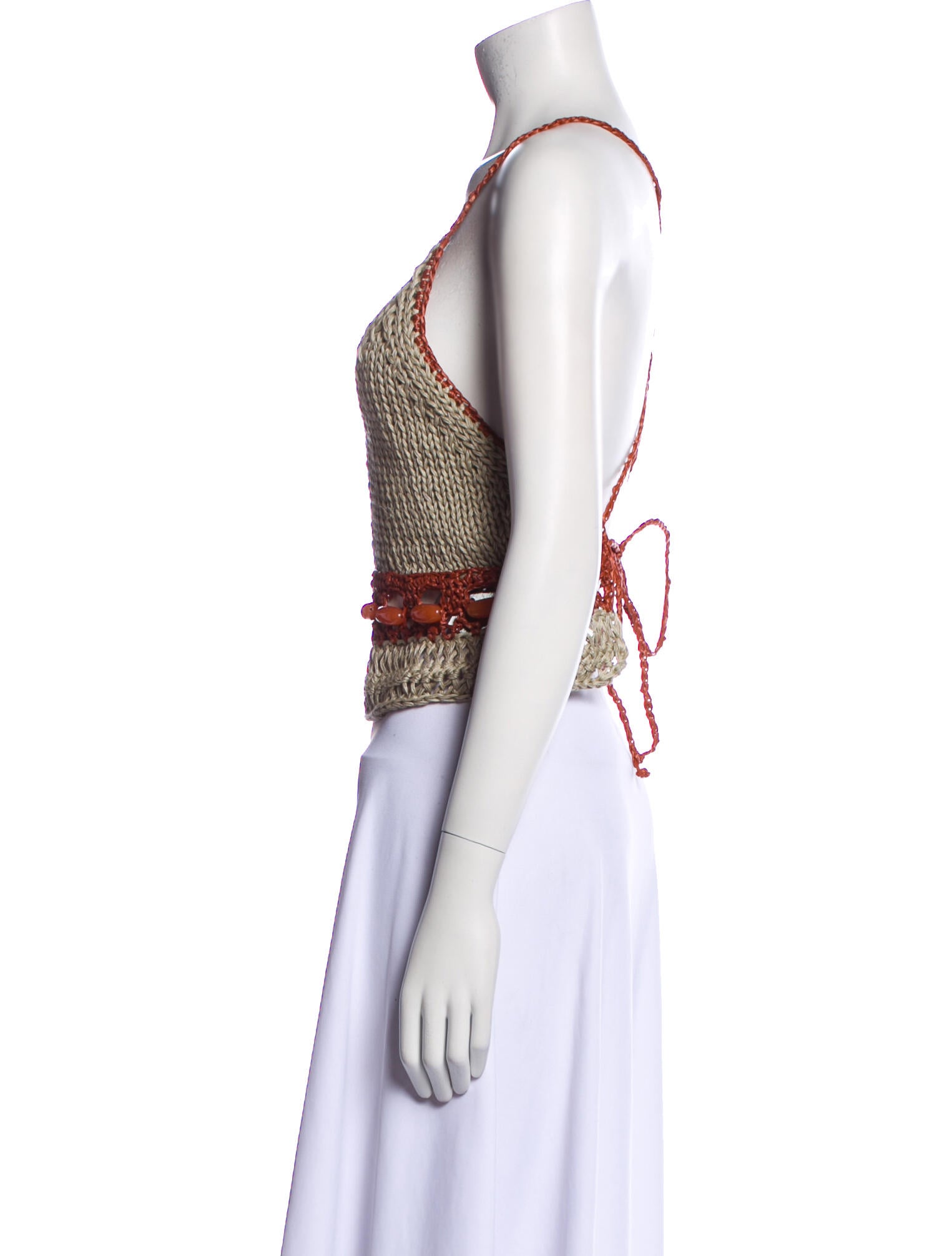 Alberta Ferretti Linen V-Neck Crop Top