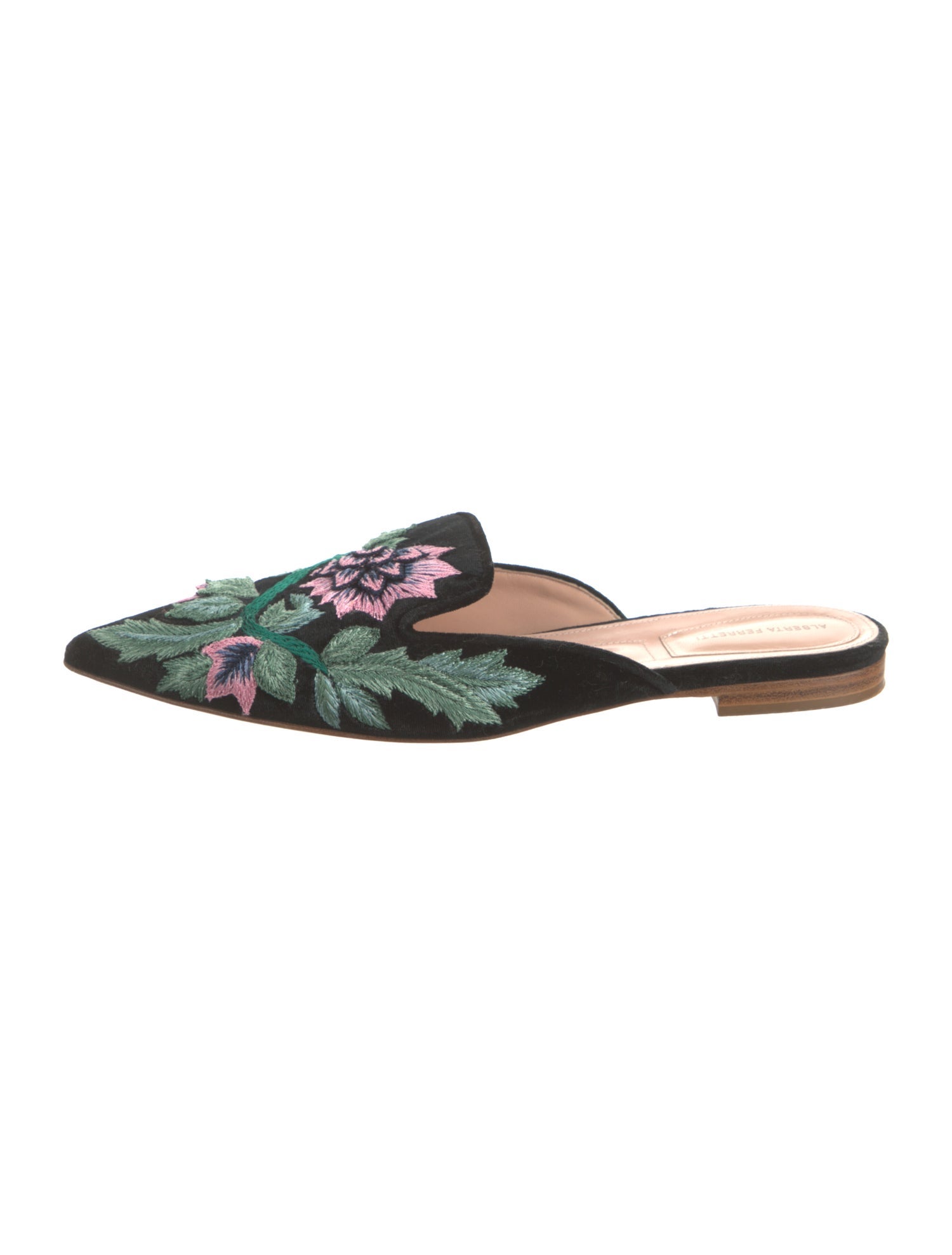 Alberta Ferretti Velvet Floral Print Mules