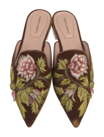 Alberta Ferretti Velvet Floral Print Mules