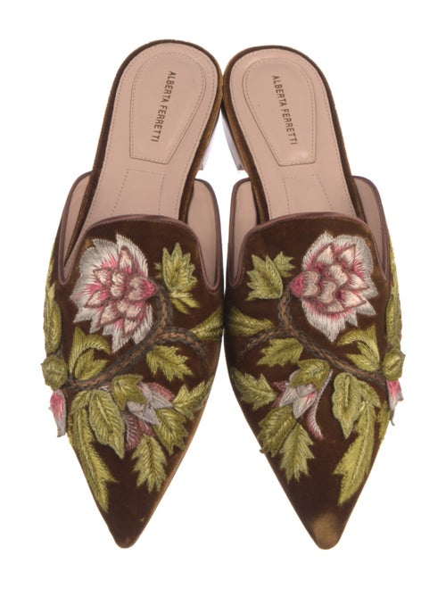Alberta Ferretti Velvet Floral Print Mules