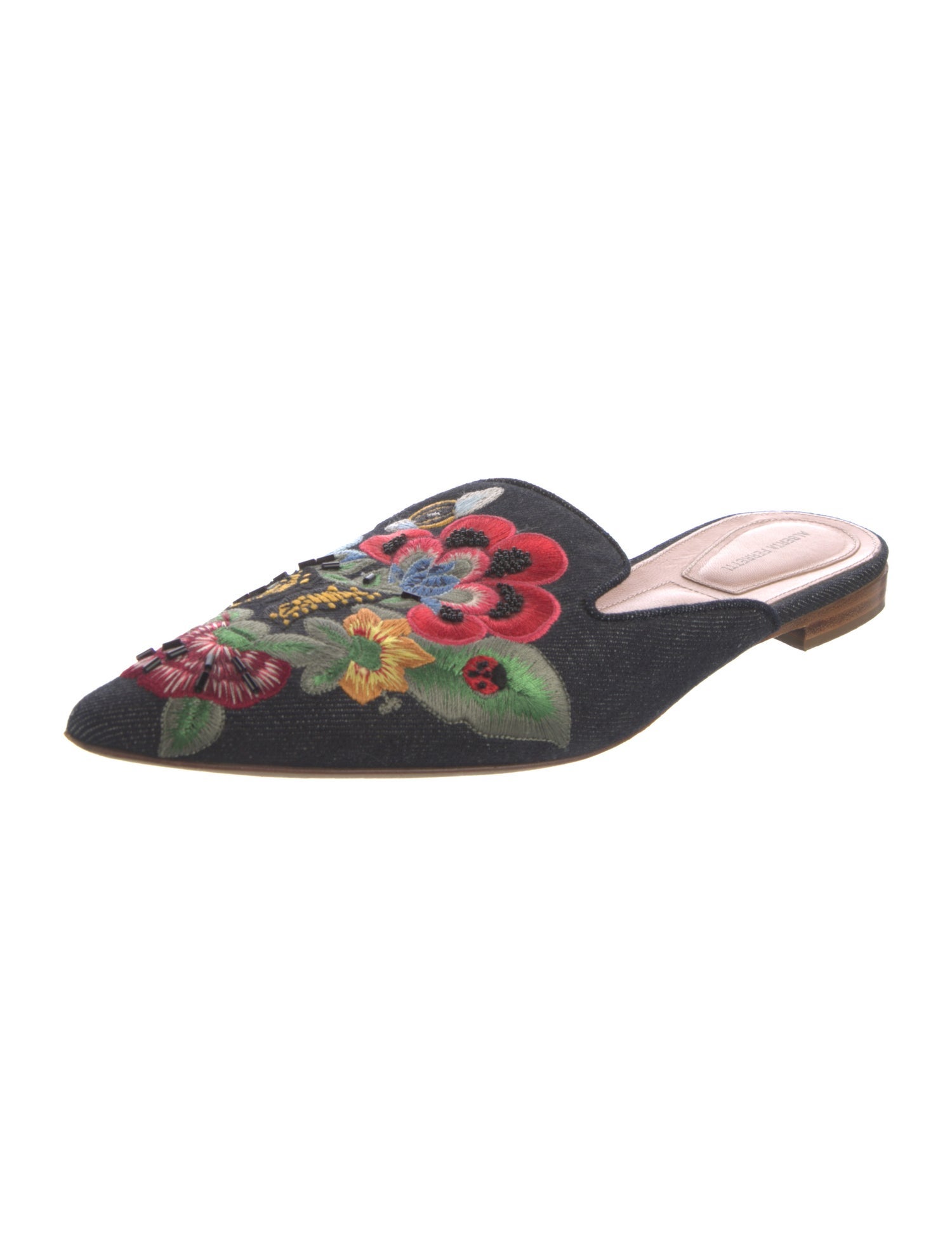 Alberta Ferretti Denim Floral Print Mules