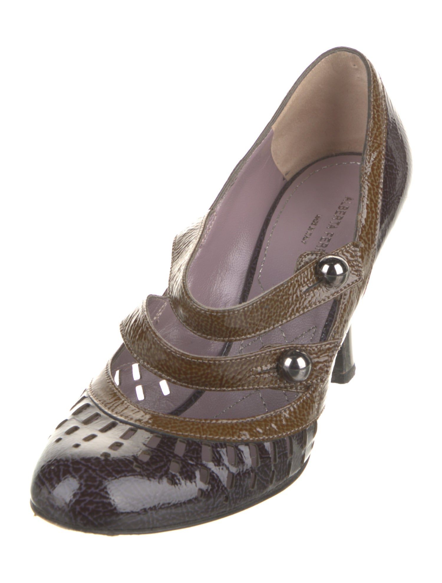 Alberta Ferretti Patent Leather Colorblock Pattern Pumps