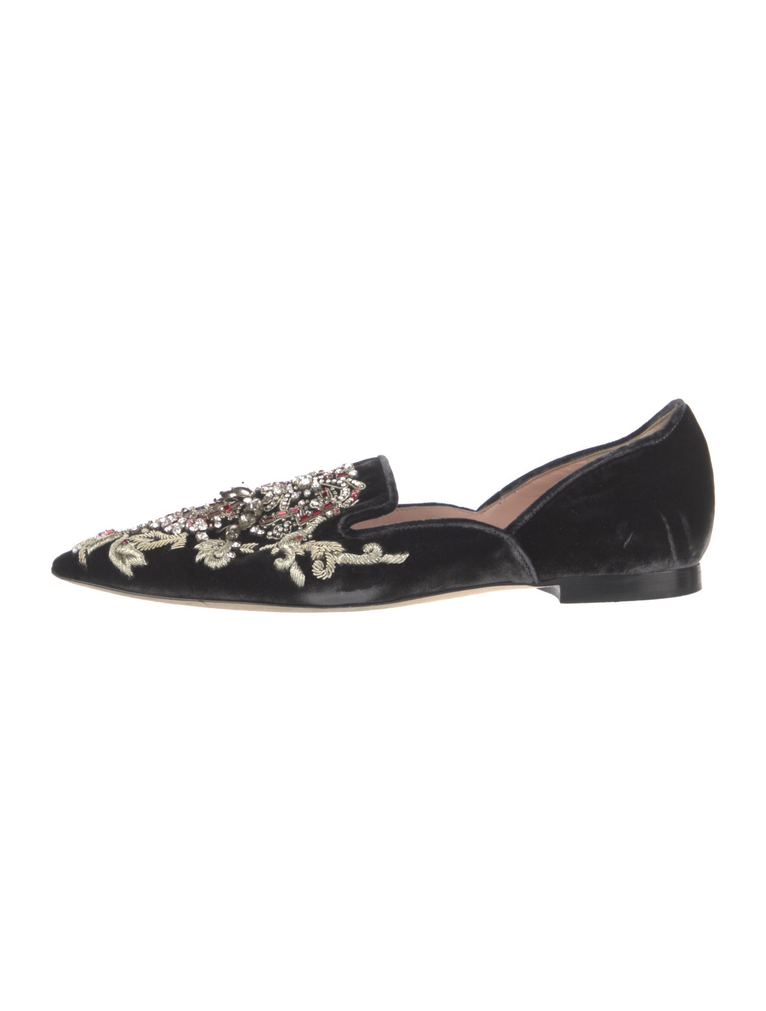 Alberta Ferretti Velvet Floral Print D'Orsay Flats
