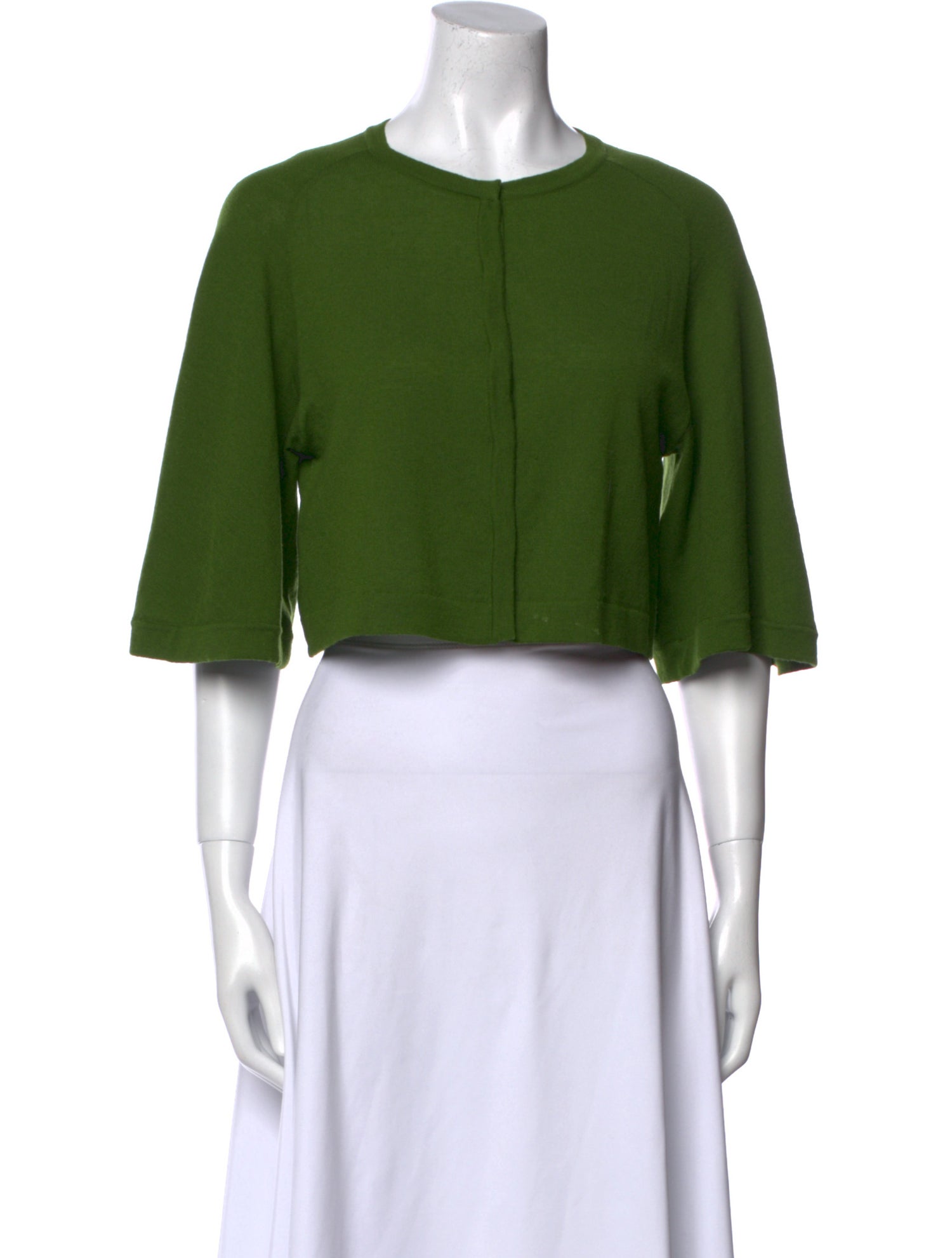 Alberta Ferretti Virgin Wool Crew Neck Crop Top