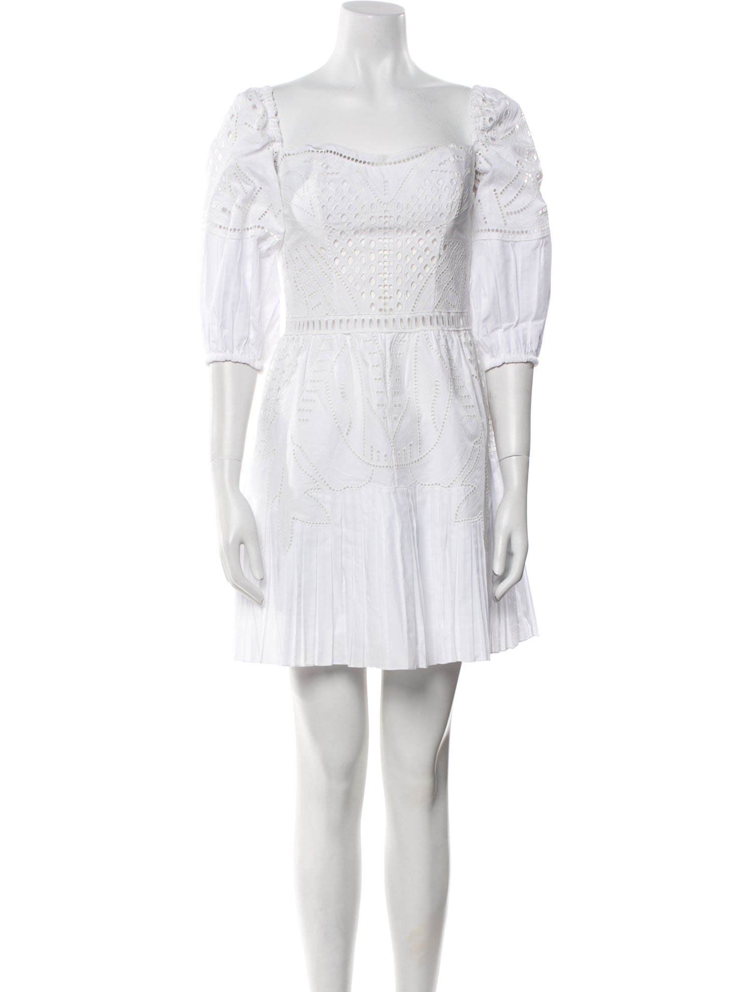 Alberta Ferretti Square Neckline Mini Dress in White, Women's S