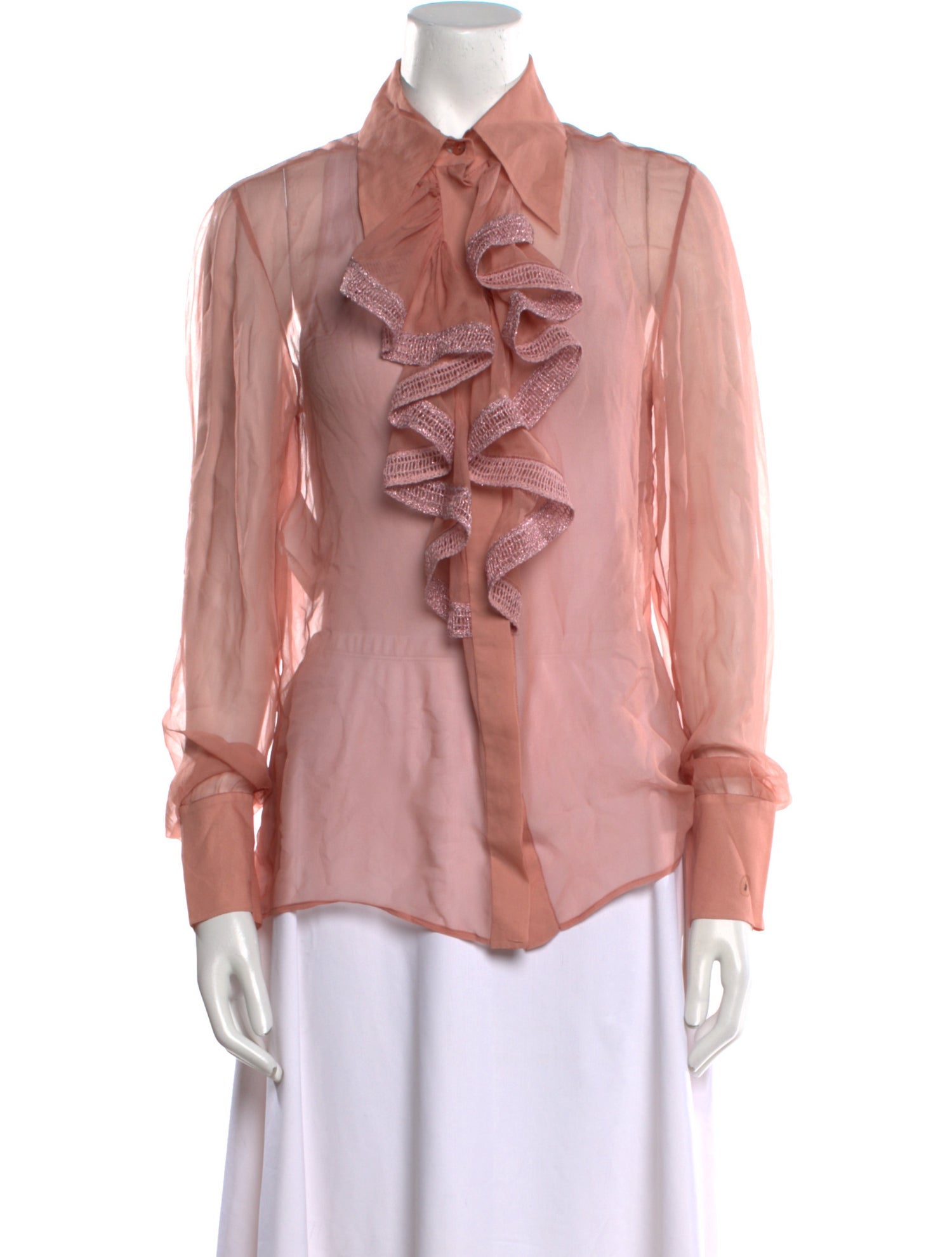 Alberta Ferretti Silk Long Sleeve Button-Up Top