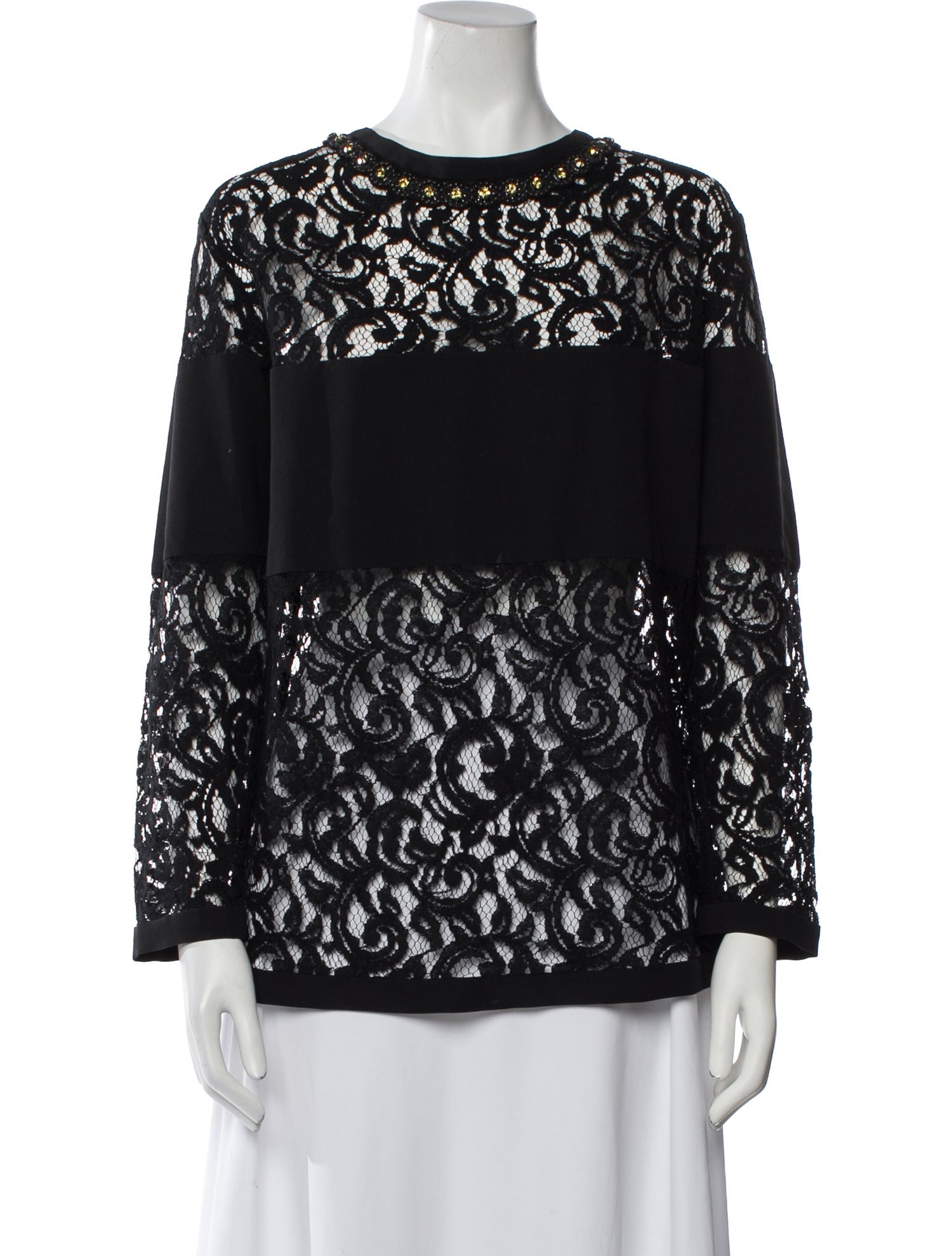 Alberta Ferretti Lace Pattern Bateau Neckline Blouse