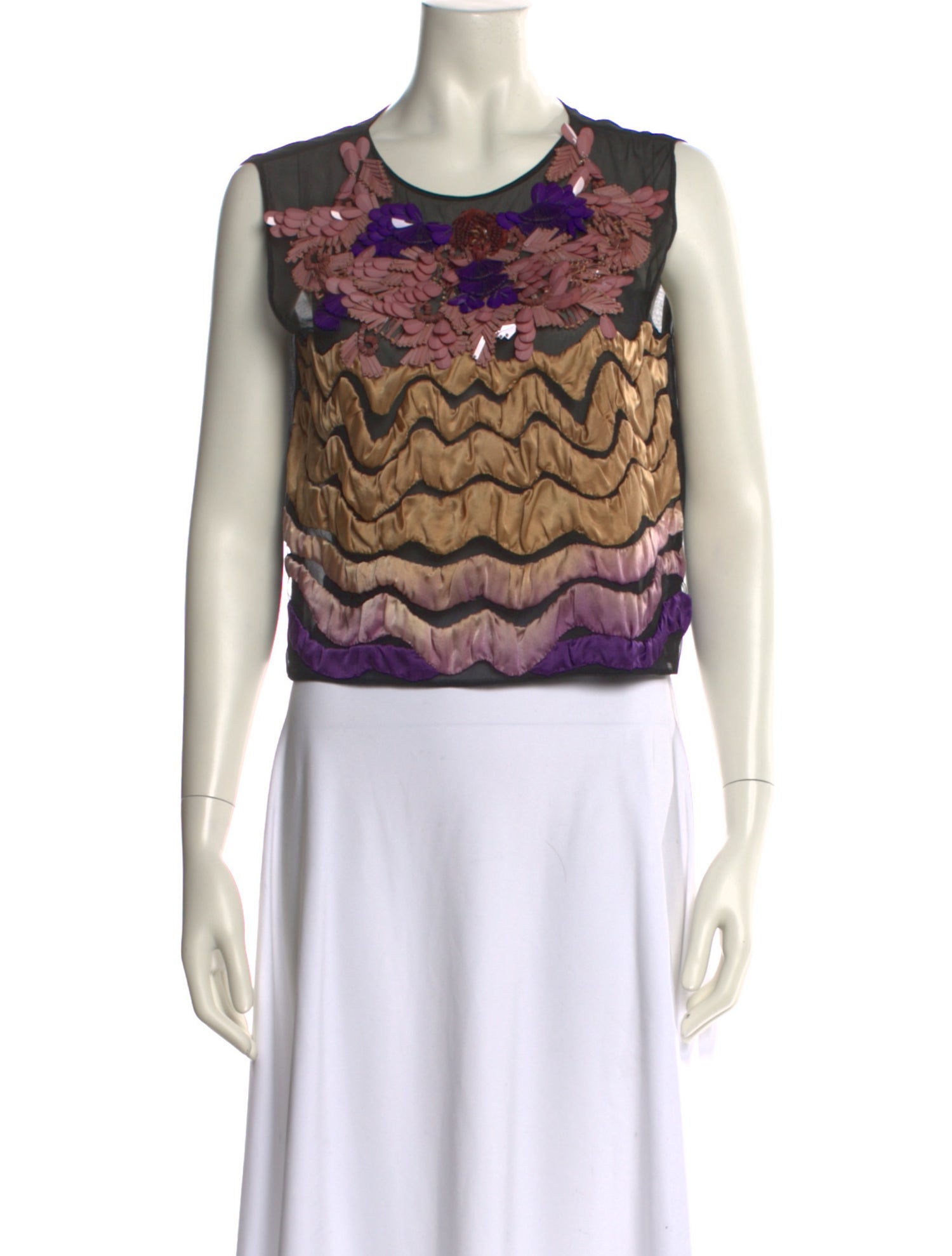 Alberta Ferretti Silk Printed Crop Top