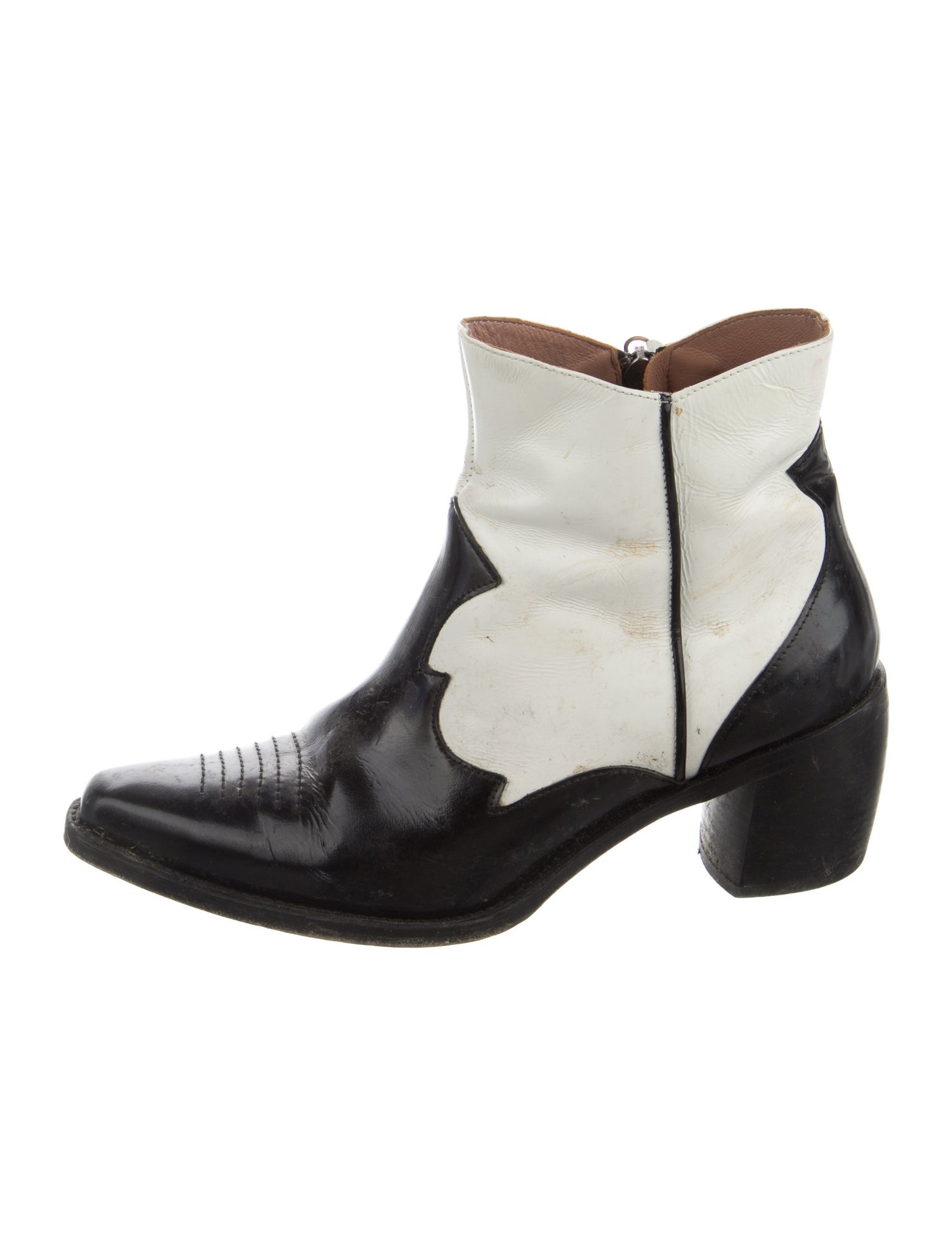 ALEXACHUNG Leather Colorblock Pattern Boots