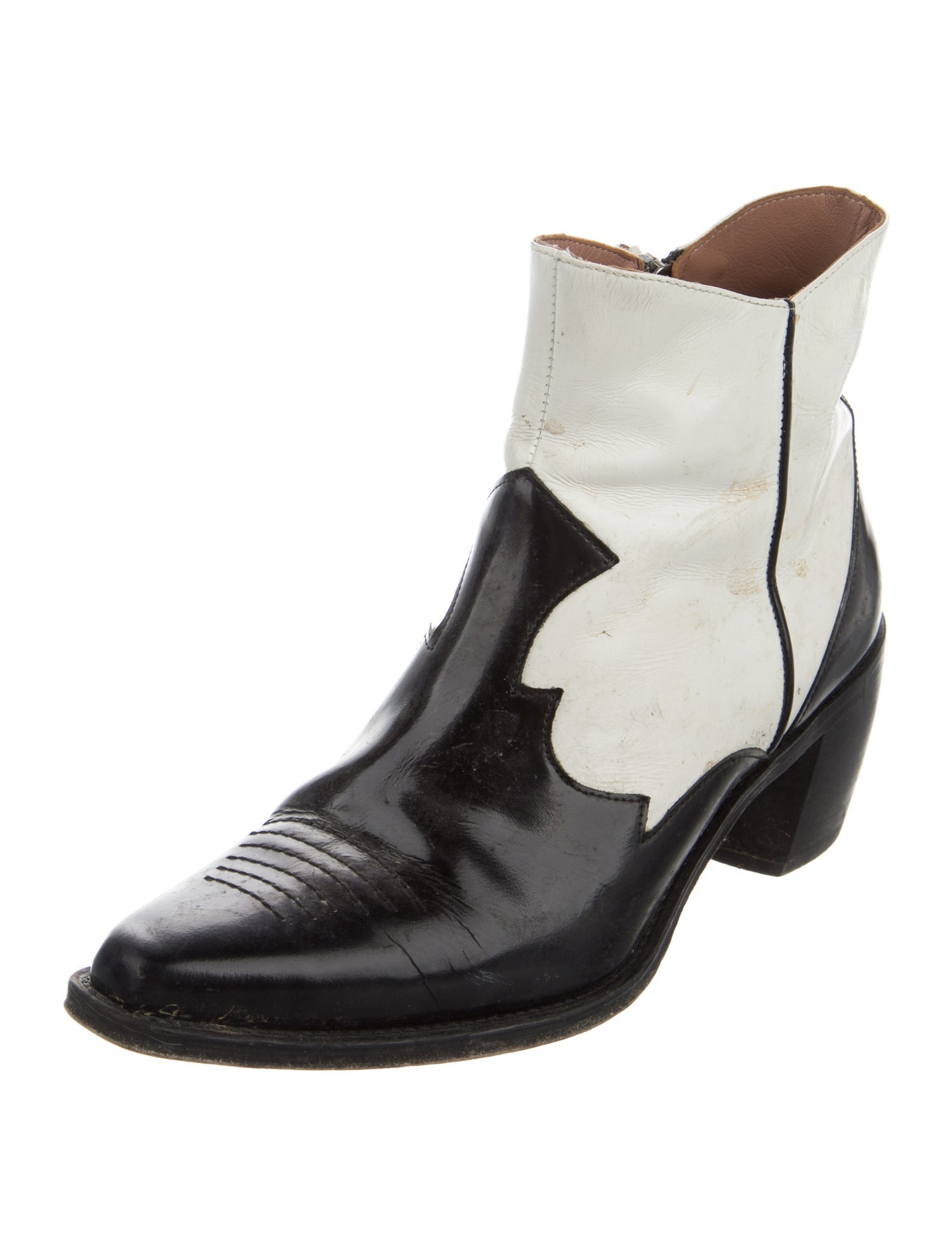 ALEXACHUNG Leather Colorblock Pattern Boots