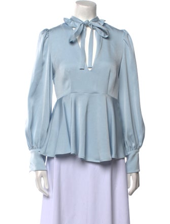 ALEXACHUNG Mock Neck Long Sleeve Blouse