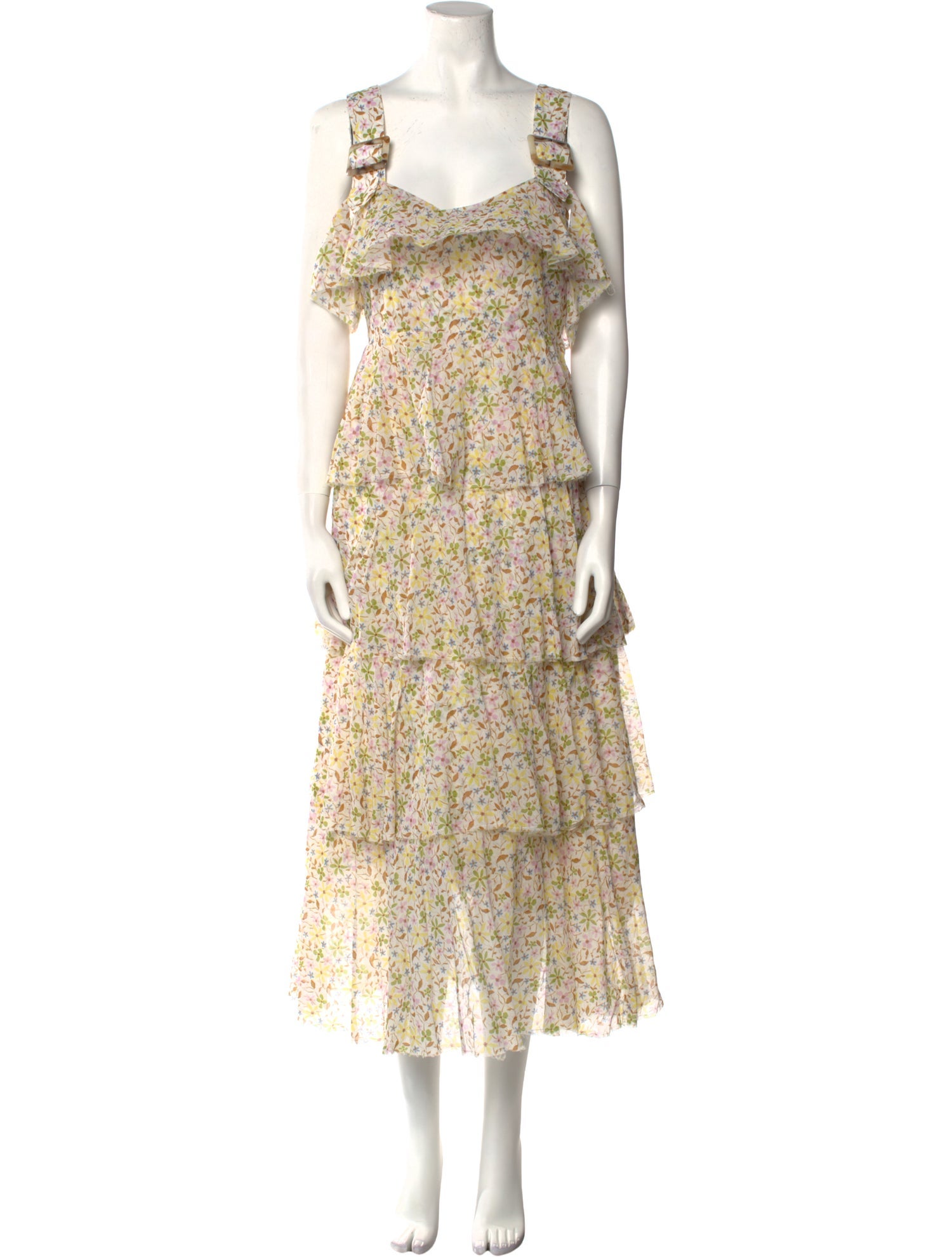 ALEXACHUNG Floral Print Midi Length Dress