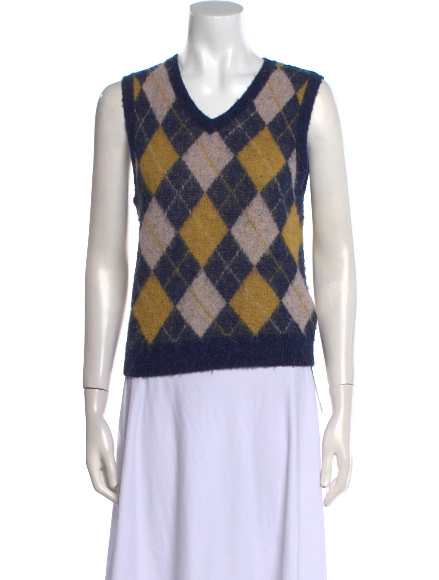 ALEXACHUNG Plaid Print V-Neck Sweater