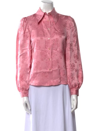 ALEXACHUNG Floral Print Long Sleeve Button-Up Top