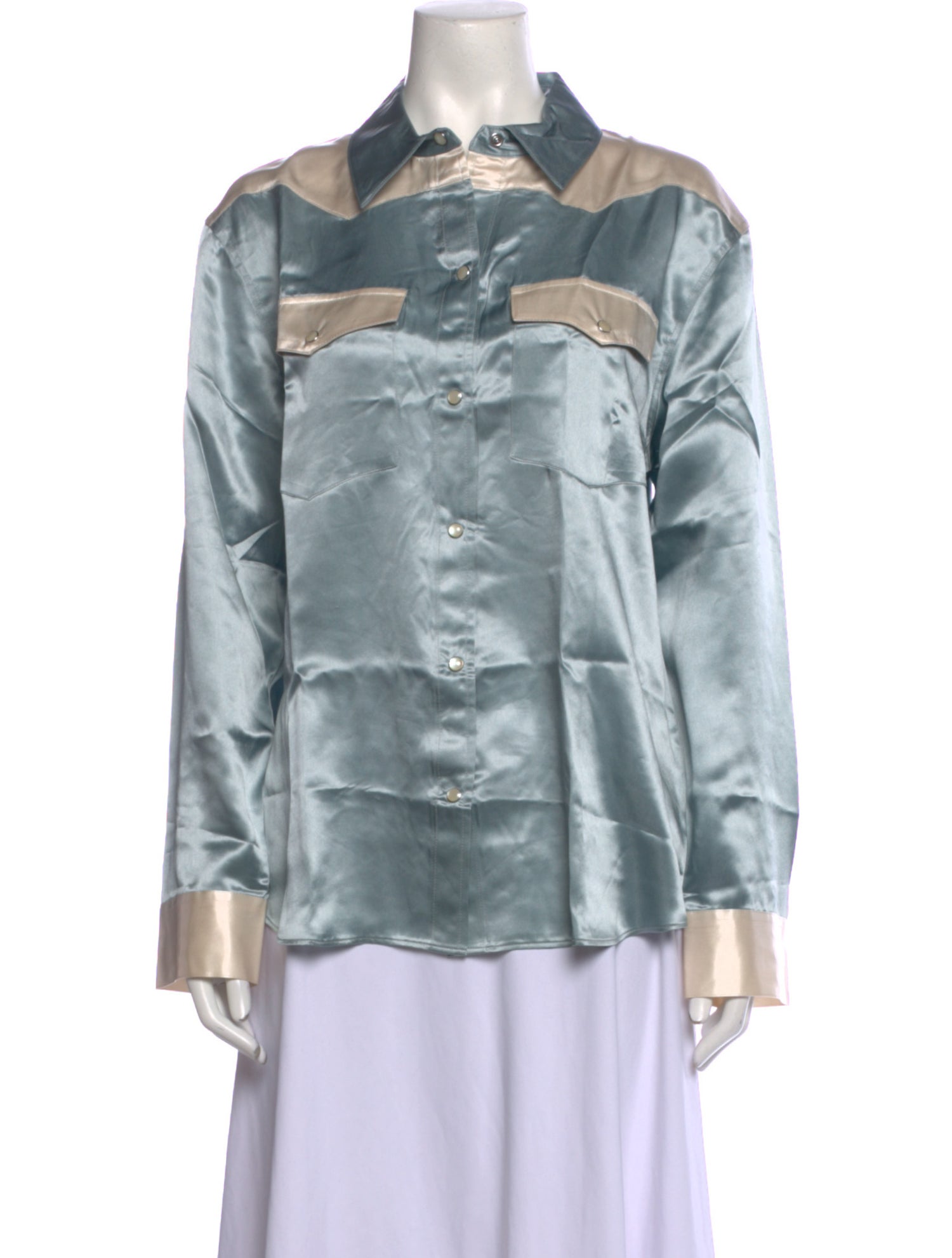 ALEXACHUNG Printed Long Sleeve Button-Up Top