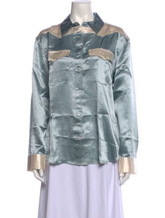 ALEXACHUNG Printed Long Sleeve Button-Up Top