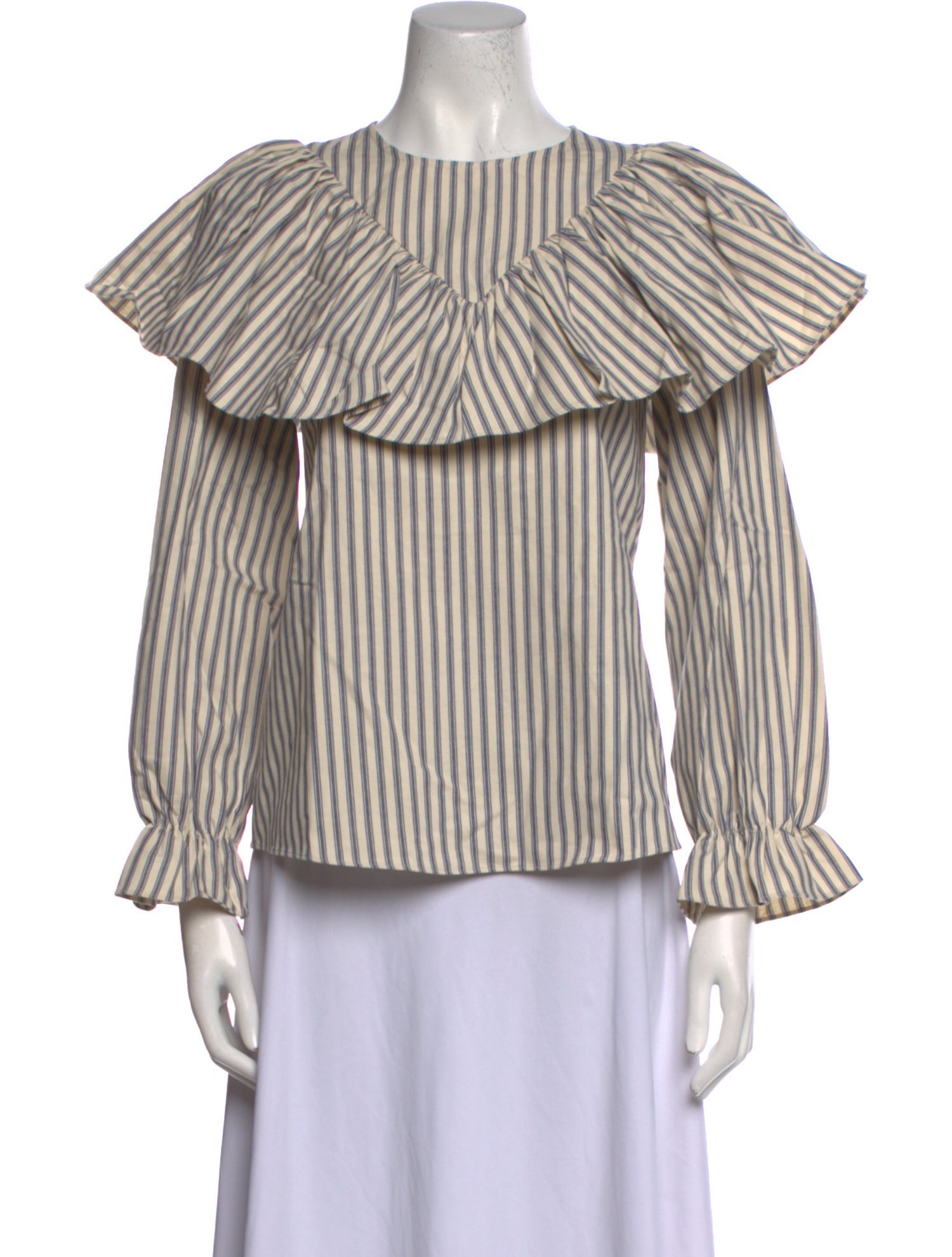 ALEXACHUNG Striped Crew Neck Blouse