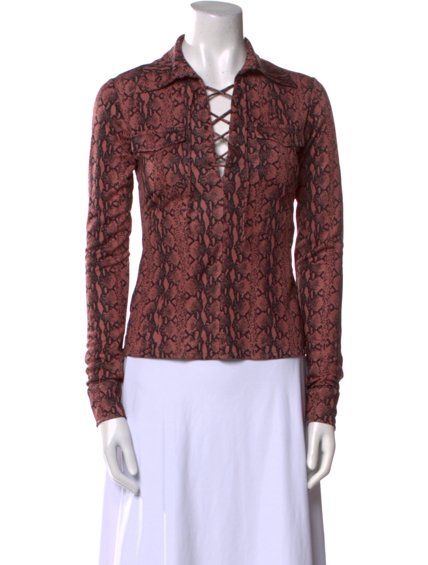 ALEXACHUNG Animal Print Long Sleeve Top