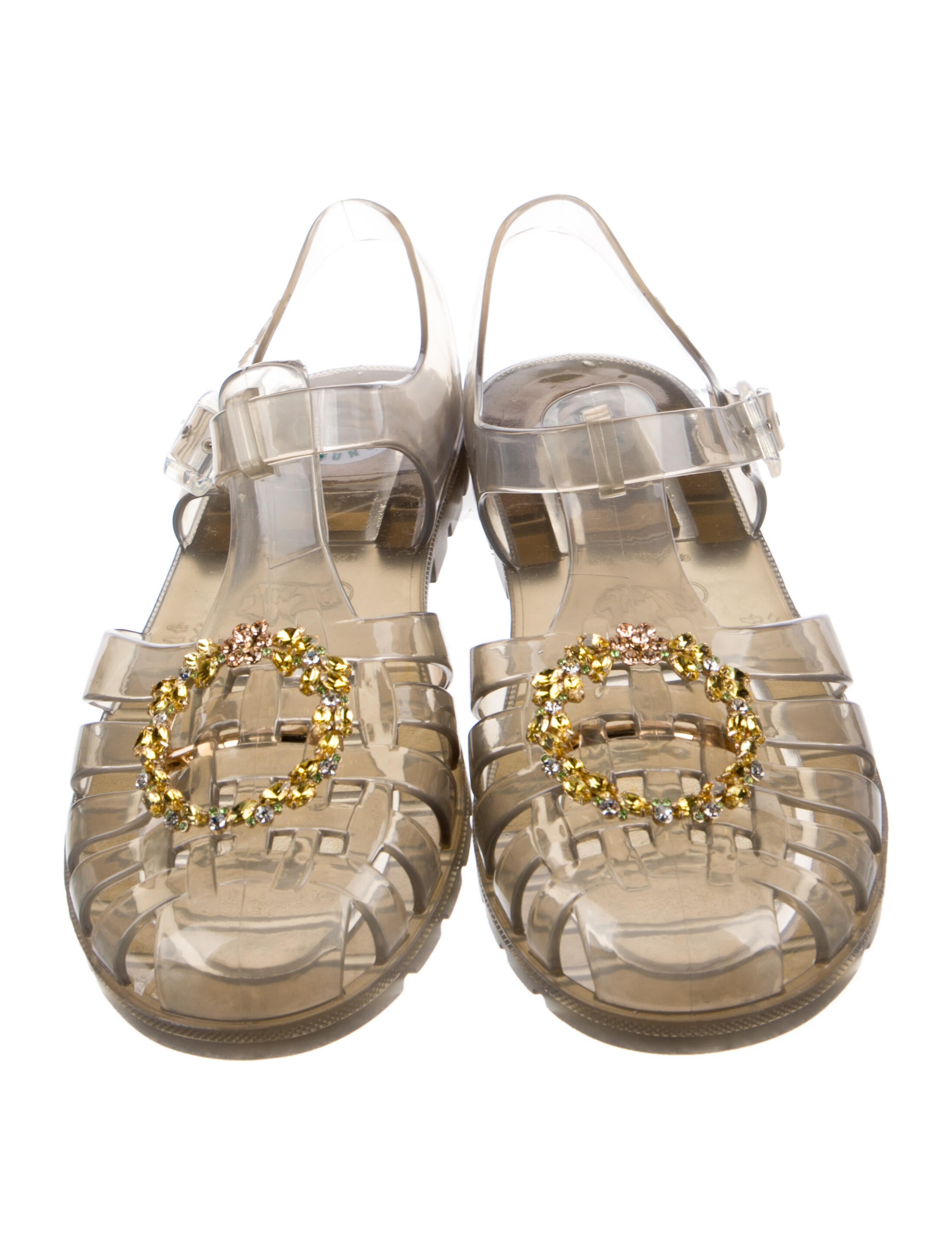 ALEXACHUNG Rubber Crystal Embellishments Gladiator Sandals