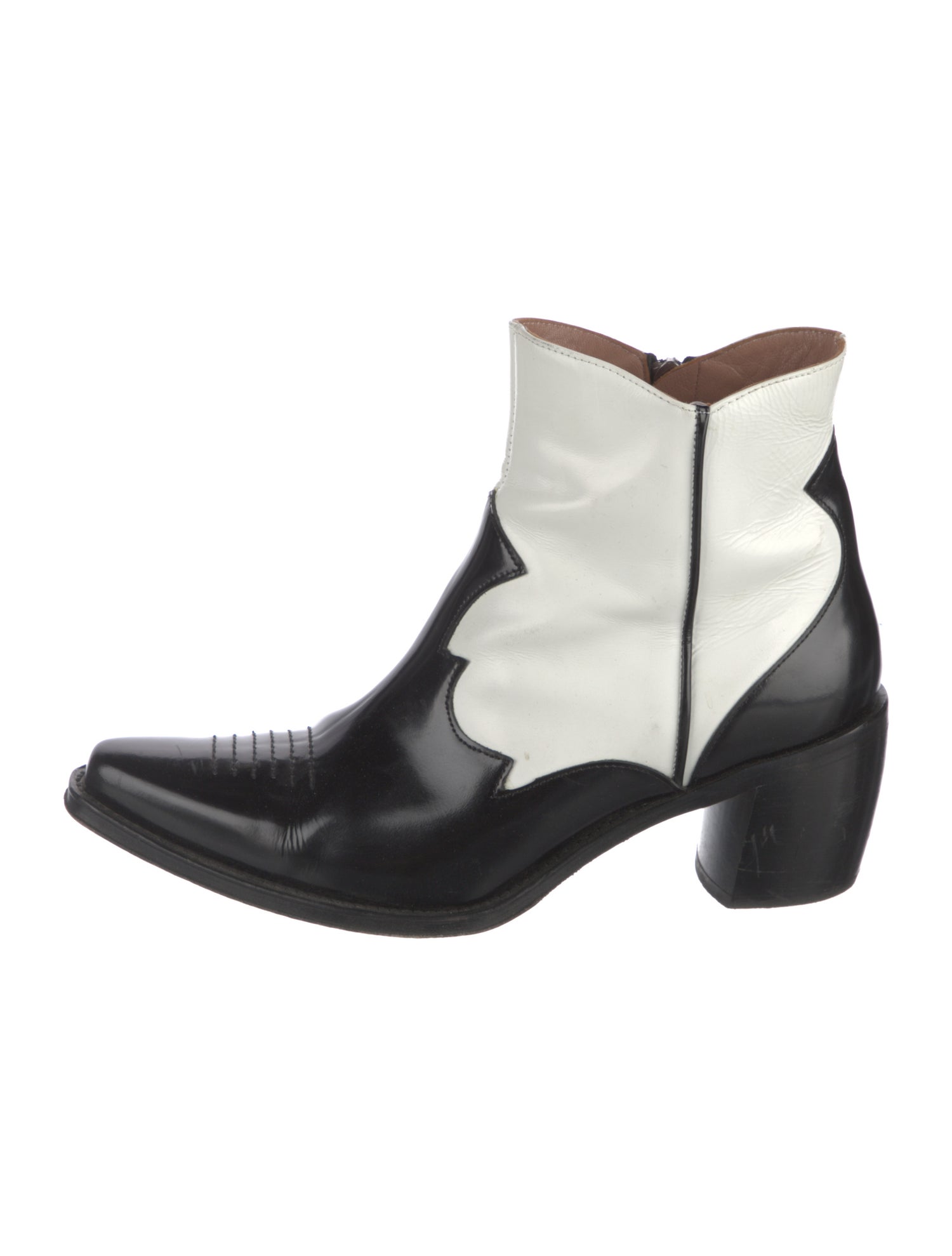 ALEXACHUNG Leather Colorblock Pattern Boots