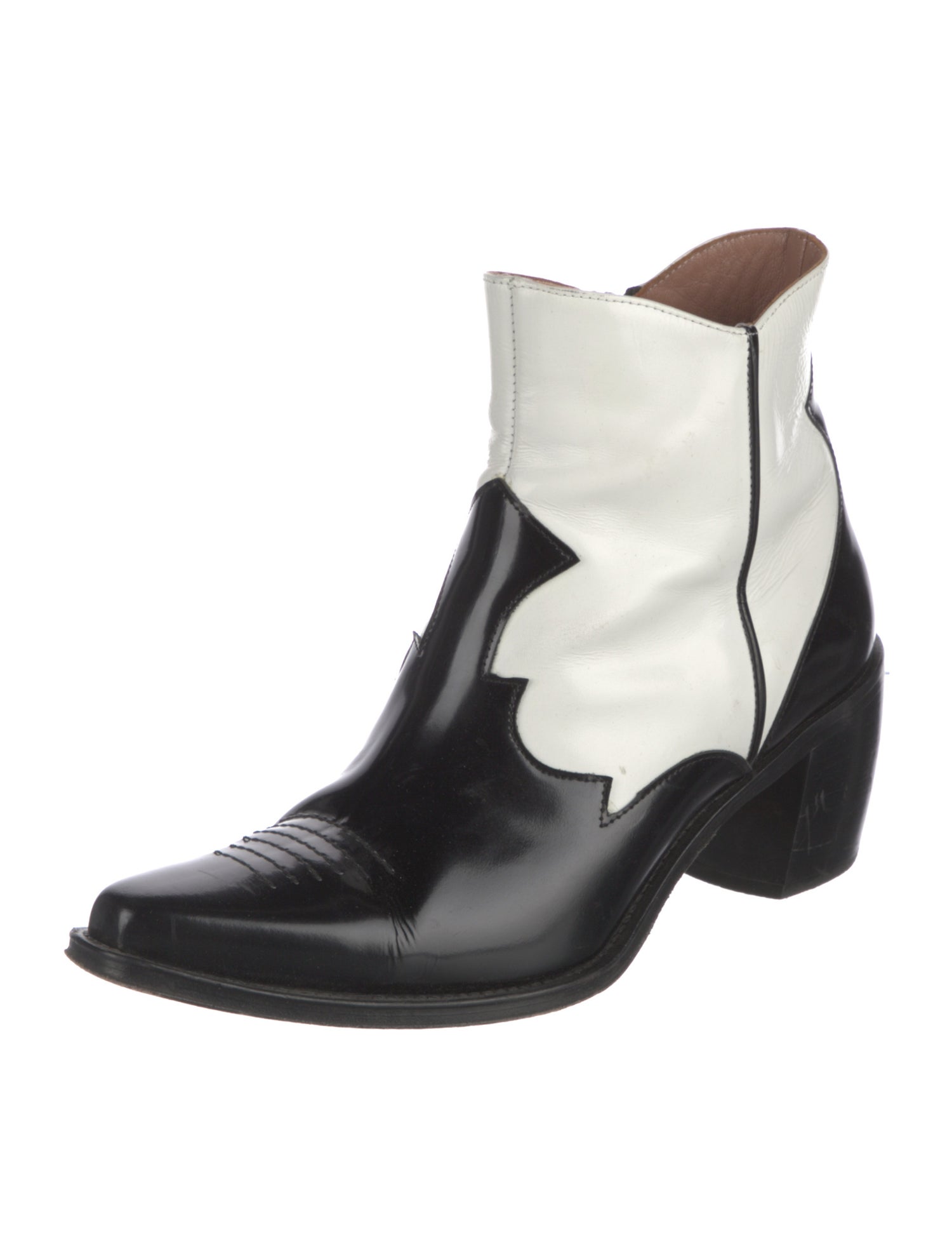 ALEXACHUNG Leather Colorblock Pattern Boots