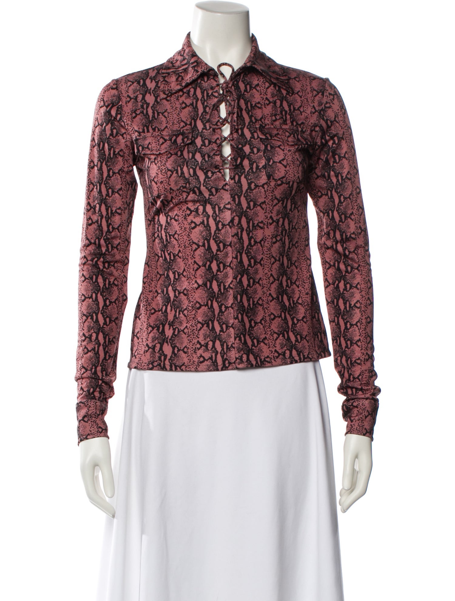 ALEXACHUNG Printed Long Sleeve Button-Up Top