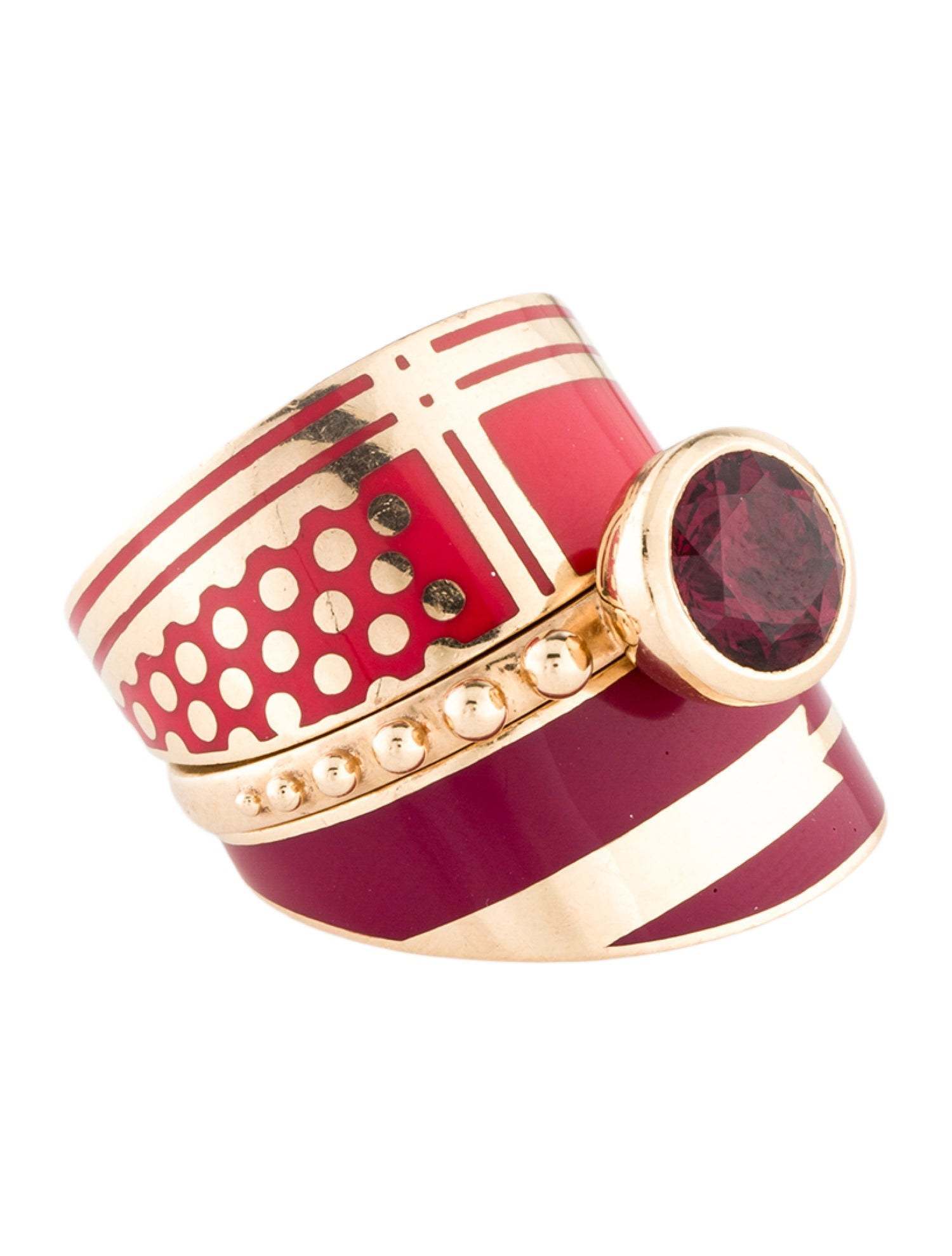 Alice Cicolini 14K Rhodolite & Lacquer Sari Chanderi Triple Ring Set