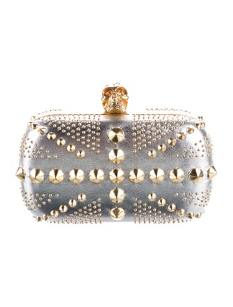 Alexander McQueen Studded Union Jack Skull Metallic Clutch