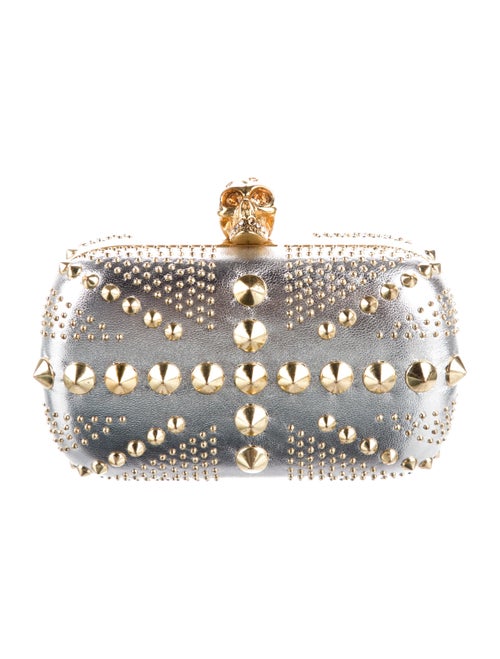 Alexander McQueen Studded Union Jack Skull Metallic Clutch