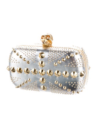 Alexander McQueen Studded Union Jack Skull Metallic Clutch