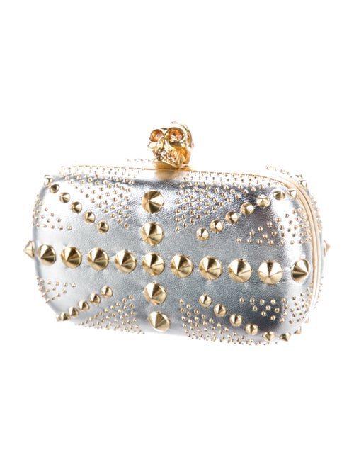 Alexander McQueen Studded Union Jack Skull Metallic Clutch