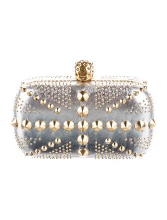 Alexander McQueen Studded Union Jack Skull Metallic Clutch