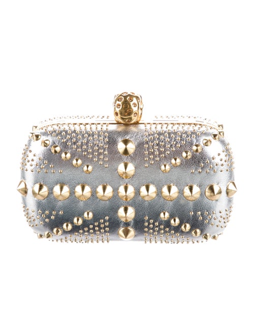 Alexander McQueen Studded Union Jack Skull Metallic Clutch