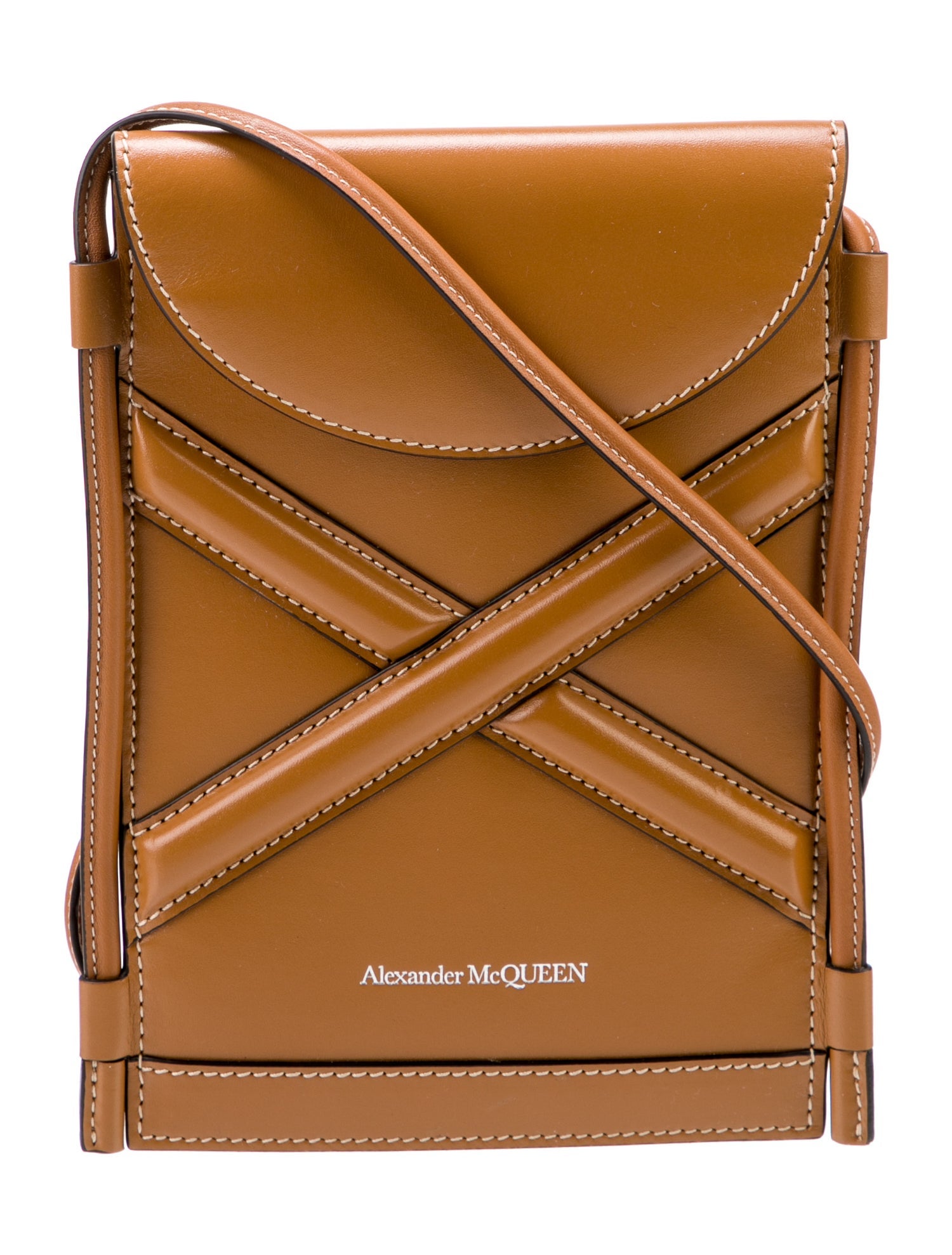 Alexander McQueen The Curved Micro Leather Crossbody Brown Crossbody