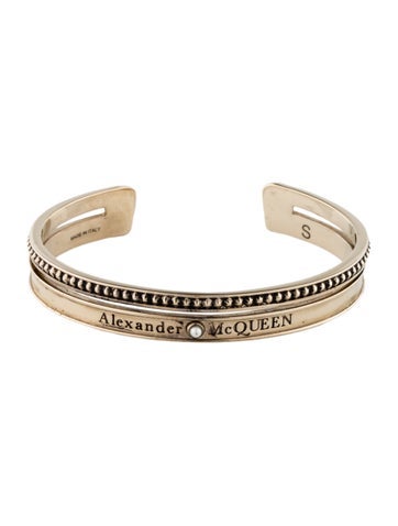 Alexander McQueen Cuff Faux Pearl Twin Skull Bracelet S