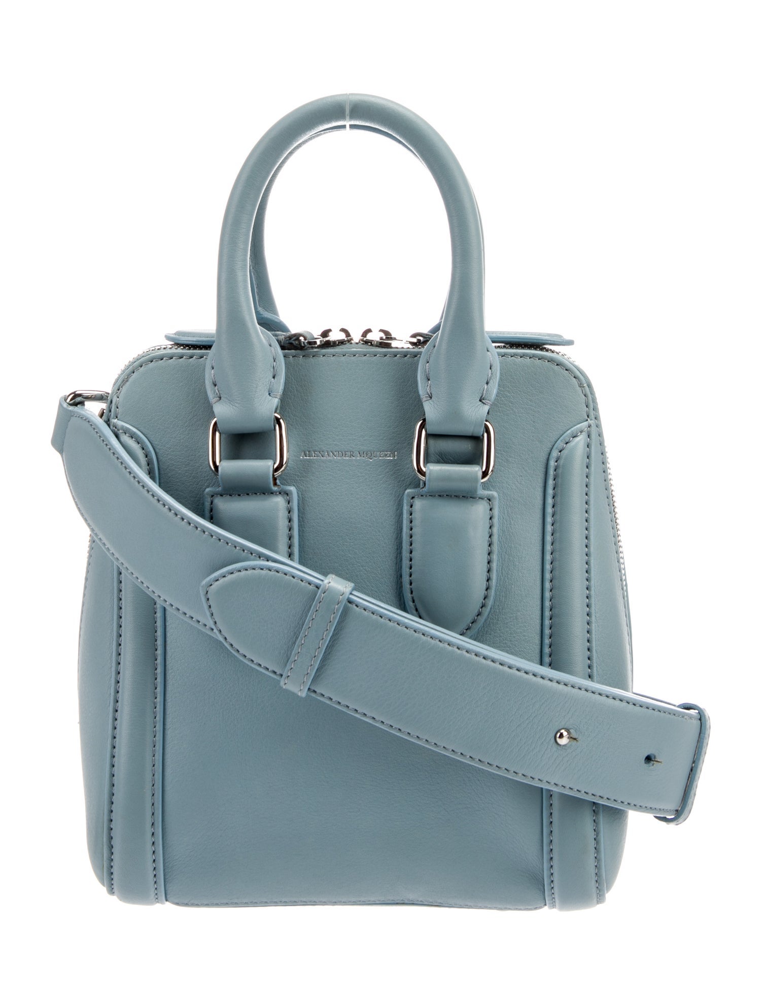 Alexander McQueen Leather Top Handle Bag Blue Handle Bags, Handbags