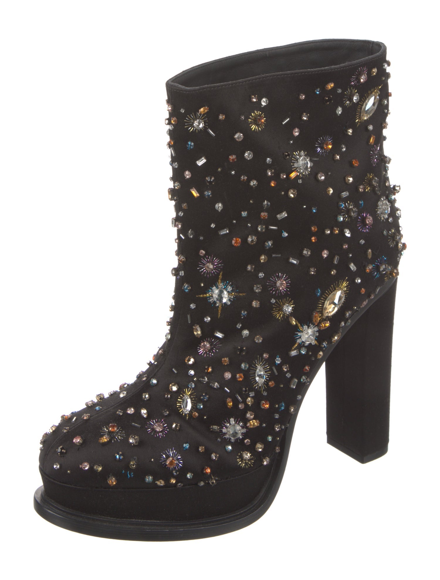 Alexander McQueen Satin Crystal Embellishments Boots