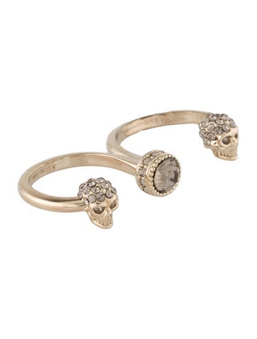 Alexander McQueen Cocktail Ring Crystal Skull Double Finger L | 5.5